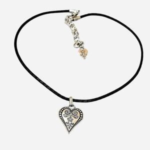 Retired - Brighton Vintage Ophelia Heart Scroll Leather Necklace